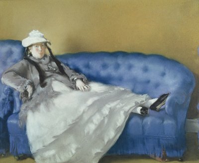 Madam Manet Mavi Kanepede, 1874 (kağıt üzerinde pastel) by Édouard Manet