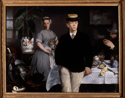 Atölyede kahvaltı Resim, Edouard Manet (1832-1883) 1868 Güneş. 1,18x1,54 m Münih, Neue Pinakothek - Stüdyoda kahvaltı. Edouard Manet