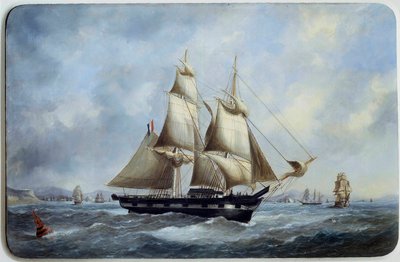 Edouard Adam (1847-1929) tarafından Le Havre Aquarelle limanından ayrılan bir Bresilya tuğlası 19. yüzyıl Paris, Musee de la Marine by Edouard Marie Adam