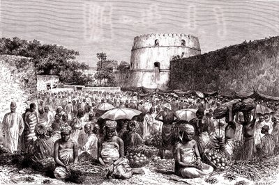 Zanzibar'da meyve pazarı by Edouard Riou