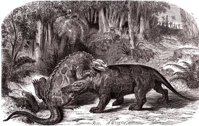 İguanodon ve Megalosaurus by Edouard Riou
