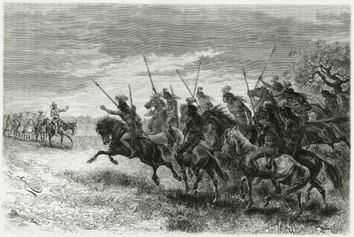 Tobas Kızılderilileri (Paraguay ve Bolivya arasındaki Chaco bölgesinden) Thouar seferinin sütununa geçmeyi reddediyor. 1884 yılında A.Thouar (1853- disapp by Edouard Riou