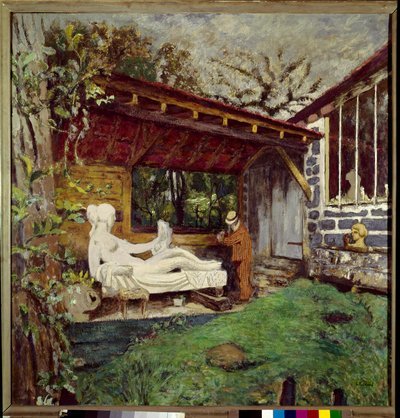 Aristide Maillol, Paul Cezanne onuruna heykeli bitiriyor, 20. yüzyıl (tuval üzerine yağlı boya) by Edouard Vuillard