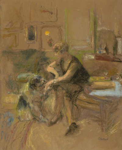 Gabrielle Jonas Köpekle Oynarken, 1927 by Edouard Vuillard