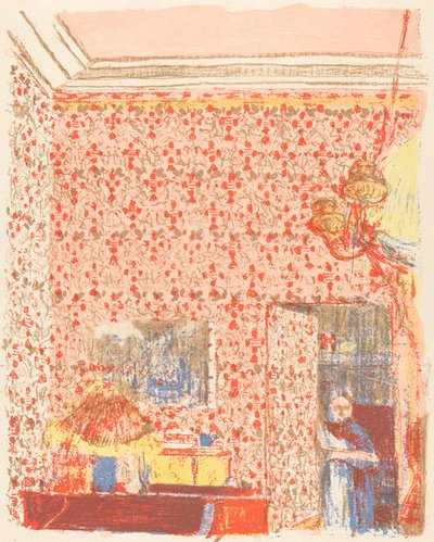 Pembe Duvar Kağıdı ile İç Mekan I Interieur aux tenttures güller I, c. 1896 1899 yayınlandı. by Edouard Vuillard