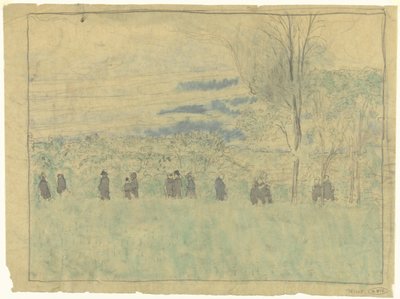 Yürüyüşçülerle manzara: cenaze alayı (?) by Edouard Vuillard