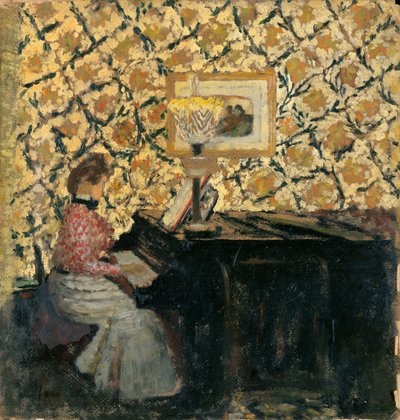 Piyanoda Misia, 1895-96 (karton üzerine yağlı boya) by Edouard Vuillard
