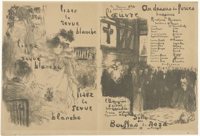 La Revue Blanche reklamını ve Au-dessus des force humaines oyununun duyurusunu içeren kapak programı kitapçığı Lisez la revue blanche Au-dessus des force humaines by Edouard Vuillard