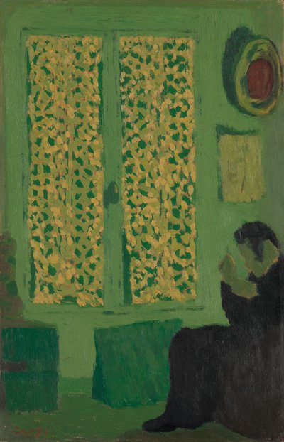The Green Interior, 1891 (karton üzerine yağ, beşik ahşap üzerine monte edilmiş) by Edouard Vuillard