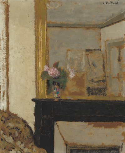 Şömine Üzerindeki Çiçek Vazosu, c.1900 (karton üzerine yağlı boya) by Edouard Vuillard
