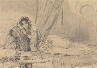 Egzotik Bir Ortamda Uzanmış Orta Doğulu Bir Kadın by Edouard de Beaumont