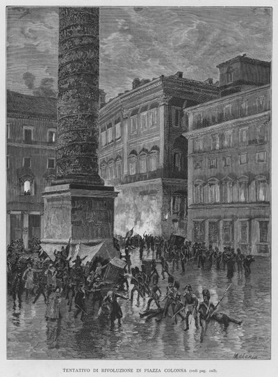 Piazza Colonna'da Devrim Girişimi (gravür) by Edouardo Matania