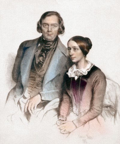 Robert et Clara Schumann (renkli gravür) by Eduard (after) Kaiser