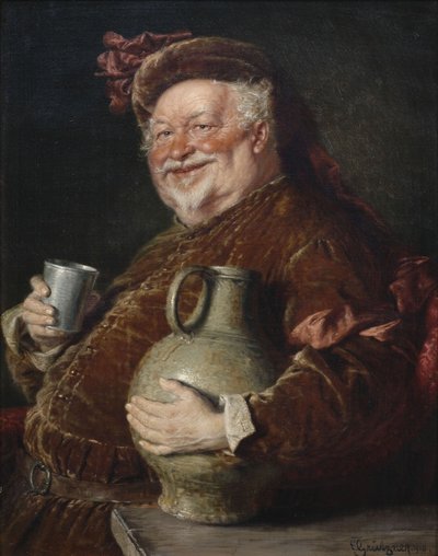 Şarap ve Teneke Bardak Tankardlı Falstaff, 1910 by Eduard Gruetzner von