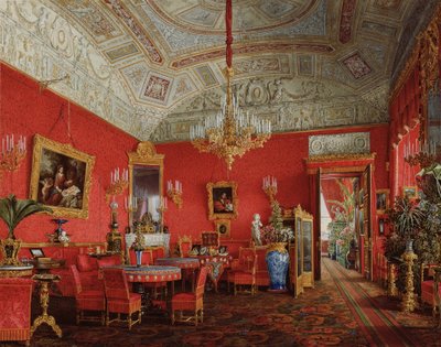 Kışlık Saray'ın iç mekanları. İmparatoriçe Alexandra Fyodorovna'nın Büyük Oturma Odası, 1858 by Eduard Hau