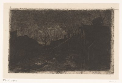 Geceleri evler ve değirmen ile manzara by Eduard Karsen (signed by artist)
