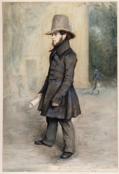 Almanca: Biedermeier şapkalı Adolph von Menzel by Eduard Magnus