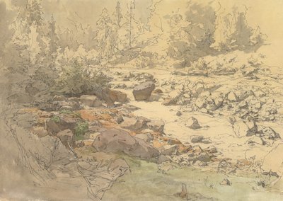 Kronau yakınlarındaki bir Nehirde Kayalar ile Manzara, 19.-20. yüzyılın başlarında. by Eduard Peithner von Lichtenfels