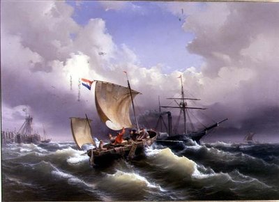 Kıyı Şeridi Açıklarında Dalgalı Sudaki Gemiler by Eduard Schmidt