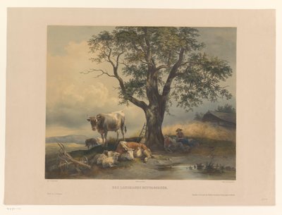 Bir manzarada oturan sığır figürleri Des Landmanns Mittagsruhe (nesne üzerindeki başlık) by Eduard Weixlgärtner