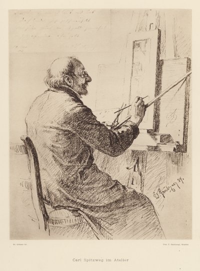 Carl Spitzweg#39;in portresi, Alman Romantik ressam (litho) by Eduard von (after) Grutzner