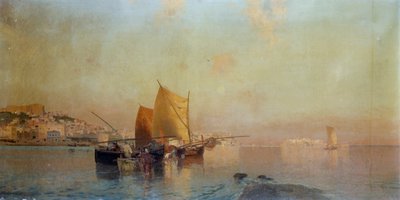 Tekneler ile Napoli limanı by Eduardo Dalbono