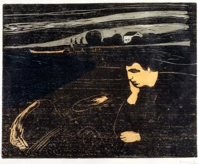 Akşam, Melankoli: Sahilde (Abend, Melancholie am Strand) (tahta baskı) by Edvard Munch