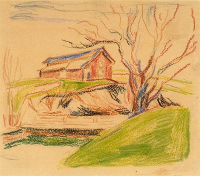 Tepedeki Ev (pastel boya) by Edvard Munch
