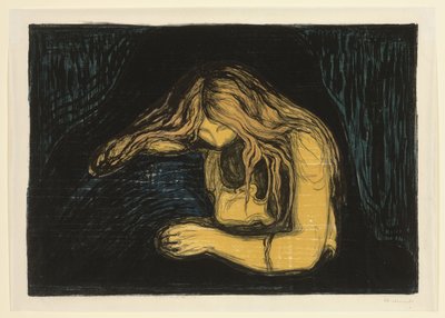 Vampir II, c. 1895-1902 (renkli litografi ve gravür) by Edvard Munch