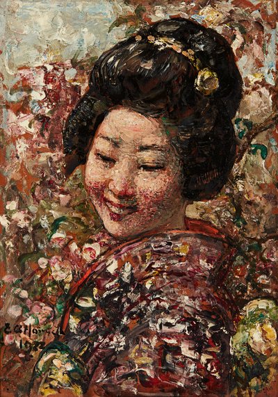 Japon Kız (panelde yağlı boya) by Edward Atkinson Hornel