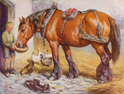 Çiftlik bahçesinde bir atı besleyen çocuk (renkli taş) by Edward Brice Montefiore