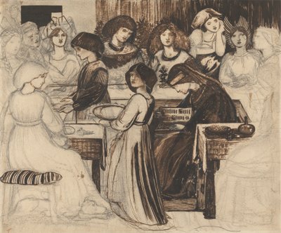 Sir Degrevaunt'ın Düğün Ziyafeti için Çalışma by Edward Burne Jones