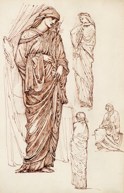 Meryem Ana ve St Elizabeth, Elbiseli Figürler by Edward Burne Jones