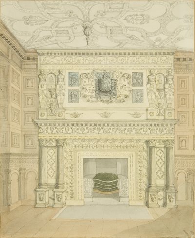 Bacalık, Great Oak Room, Red Lodge (kağıt üzerine kurşun kalem ve sulu boya) by Edward Cashin