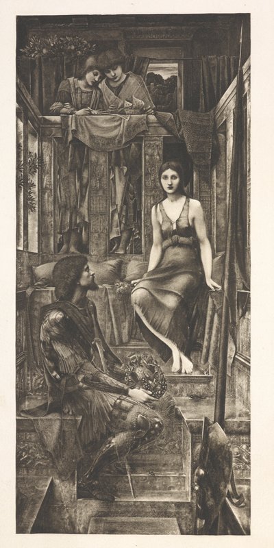 Kral Cophetua ve dilenci hizmetçi (gravür) by Edward Coley (after) Burne Jones