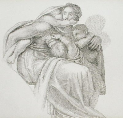 Anne ve Üç Çocuk (kağıt üzerine kalem) by Edward Coley Burne Jones