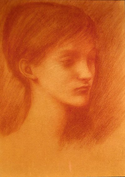 Kızıl Kafa / Bir Kızın Portresi (kağıt üzerinde tebeşir) by Edward Coley Burne Jones