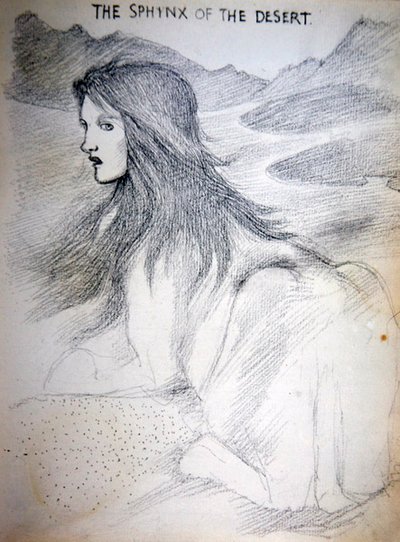 Çöl Sfenksi (kağıt üzerine kurşun kalem) by Edward Coley Burne Jones