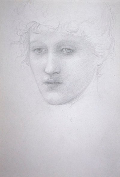 Bir Kızın Başı Çalışması - Bessie Keane, c.1896 (kağıt üzerine kalem) by Edward Coley Burne Jones