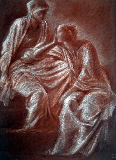 Kadın figürlerinin incelenmesi (kağıt üzerinde kırmızı ve beyaz tebeşir) by Edward Coley Burne Jones