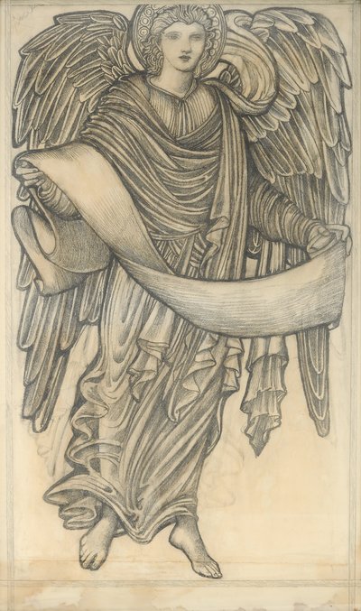 Parşömenli Melek - sekiz numara, 1880 (kağıt üzerinde tebeşir) by Edward Burne Jones
