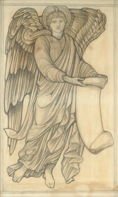 Parşömenli Melek - altı rakamı, 1880 (kağıt üzerinde tebeşir) by Edward Burne Jones