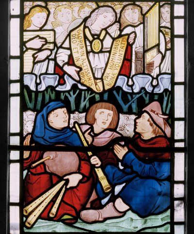 Çobanlara duyuru, doğu penceresi predella, 1864 (vitray) by Edward Burne Jones