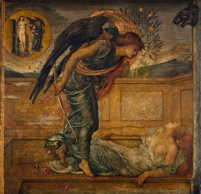 Aşk Tanrısı ve Ruh - Saray Yeşil Duvar Resimleri - Bir Çeşmenin Yanında Uyuyan Aşk Tanrısı Bulma, 1881 by Edward Burne Jones