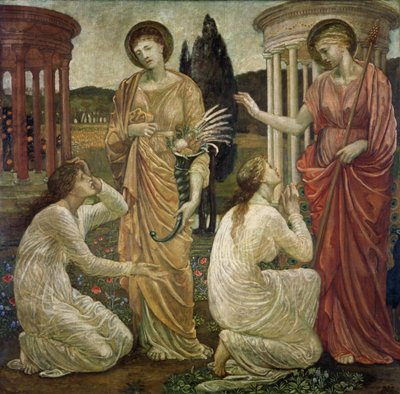 Cupid ve Psyche - Saray Yeşil Duvar Resimleri - Juno ve Ceres Mabetlerinde Psyche, 1881 by Edward Burne Jones