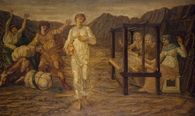 Aşk Tanrısı ve Ruh - Saray Yeşil Duvar Resimleri - Görev Venüs tarafından belirlenen Ruh, 1881 by Edward Burne Jones