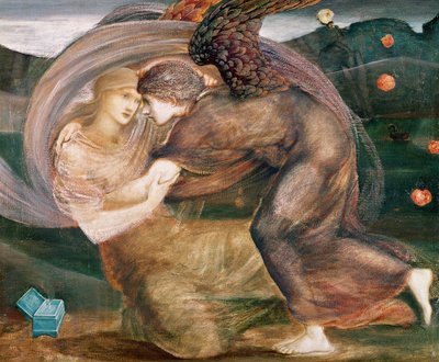 Aşk tanrısı Psyche'yi teslim ediyor (kağıt üzerine suluboya ve pastel) by Edward Burne Jones