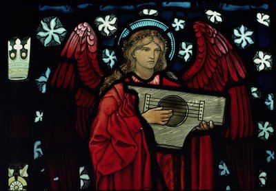 William Morris and Co. tarafından yapılan Melek Müzisyen detayı, 1882 vitray by Edward Burne Jones
