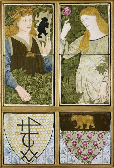 King Arthur ve Queen Guinevere, Morris, Marshall, Faulkner & Co. tarafından üretilen Altı Çini Panel (seramik) by Edward Burne Jones