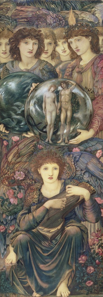 Yaratılış Günleri: Altıncı Gün, 1870-76 (keten kaplı panel üzerine wc, guaj, kabuk altın ve platin boya) by Edward Burne Jones